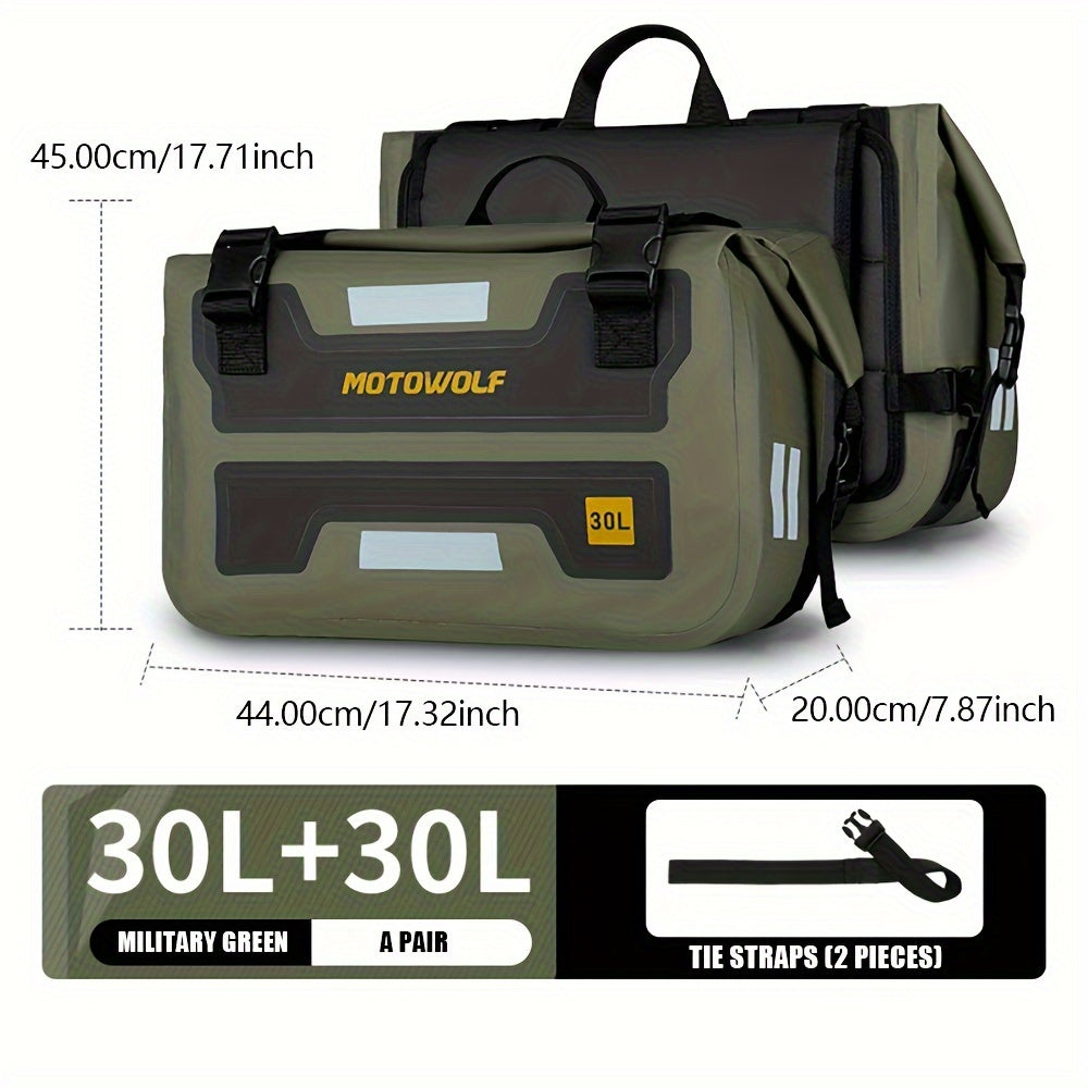 Bolsa Laterais Impermeáveis para Moto - MOTOWOLF 60L (30L Cada) - Verde Militar