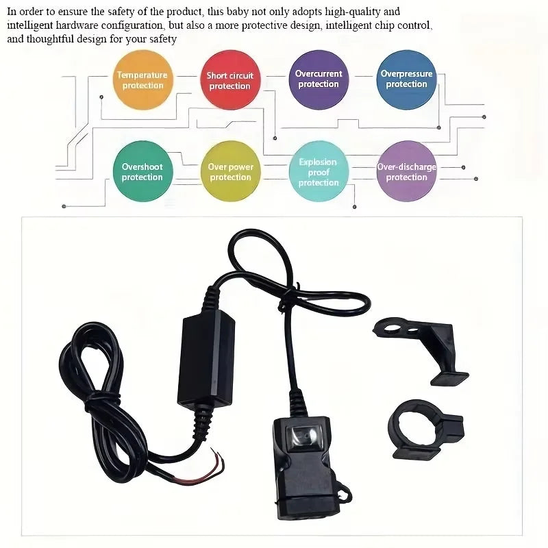 Carregador USB Duplo para Moto 9-12V à Prova d'Água – Adaptador para Guidão e Espelho Retrovisor