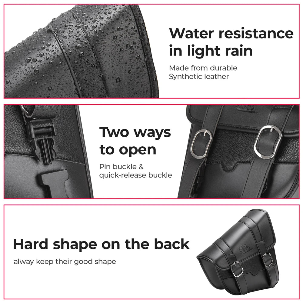 Bolsa Lateral para Moto KEMiMOTO – Saddlebag Swingarm Impermeável em Couro Sintético