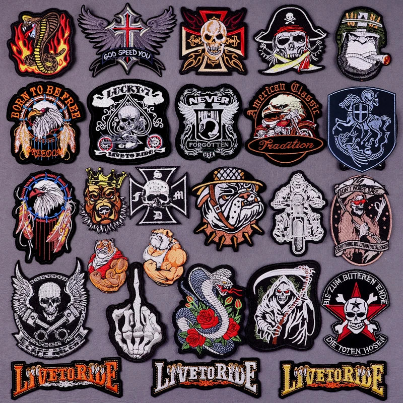 Patch Bordado Termocolante para Roupas - Estilo Hippie/Punk para Motociclistas e Bikers