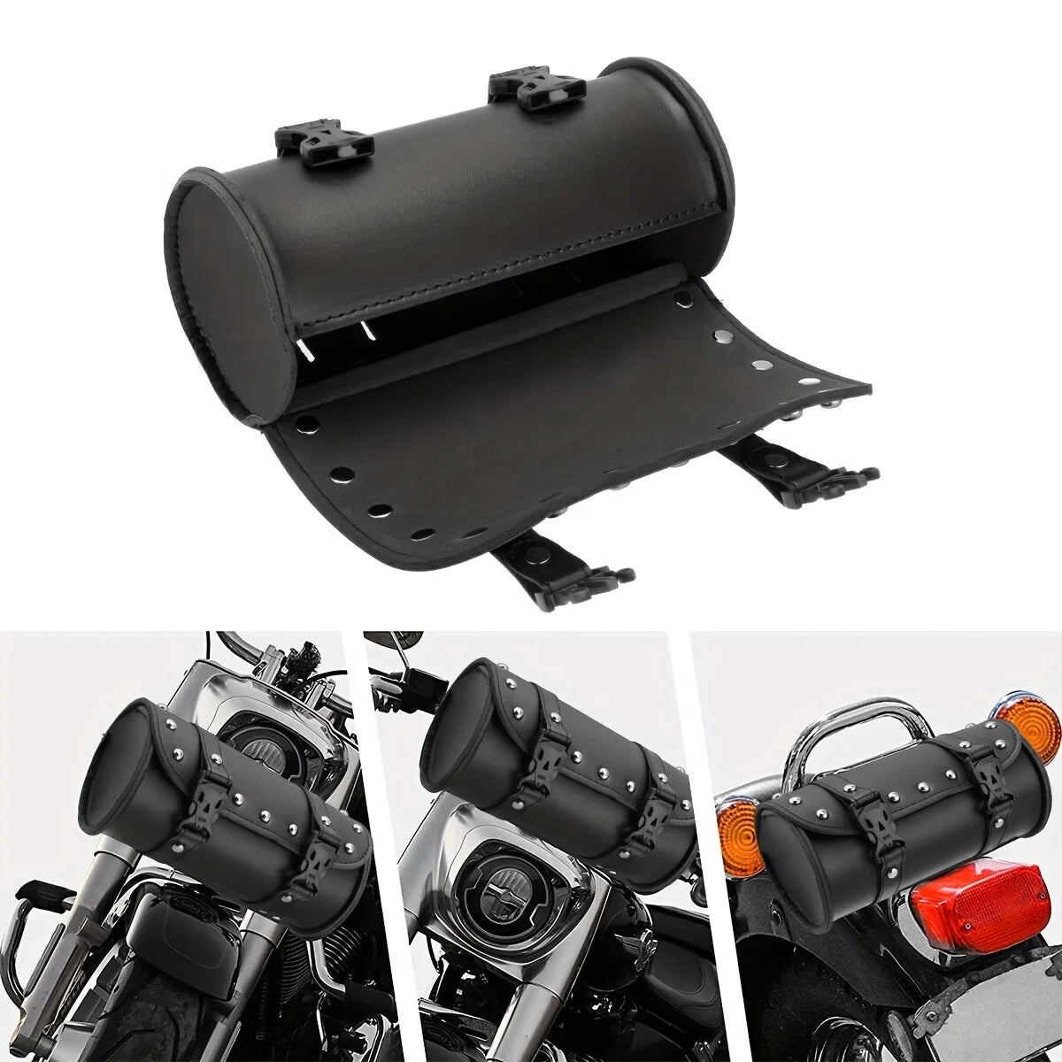 Bolsa de Ferramentas Retro em Couro PU para Motocicleta – Alforge Universal Resistente e à Prova d'Água, Ideal para Garfo Frontal ou Lateral