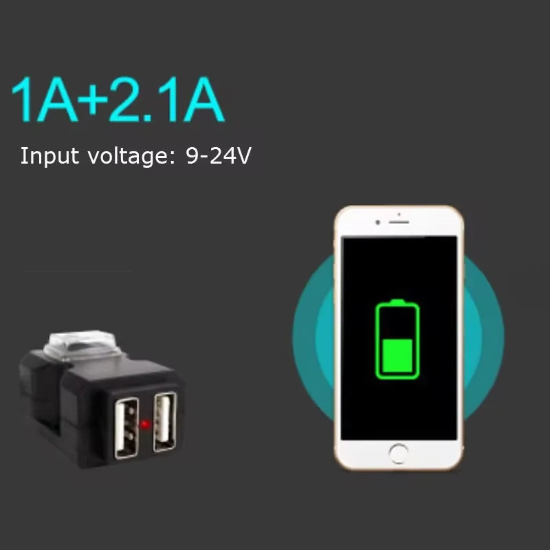 Carregador USB para Moto com Voltímetro e Porta Dupla, À Prova D'Água (12-24V)