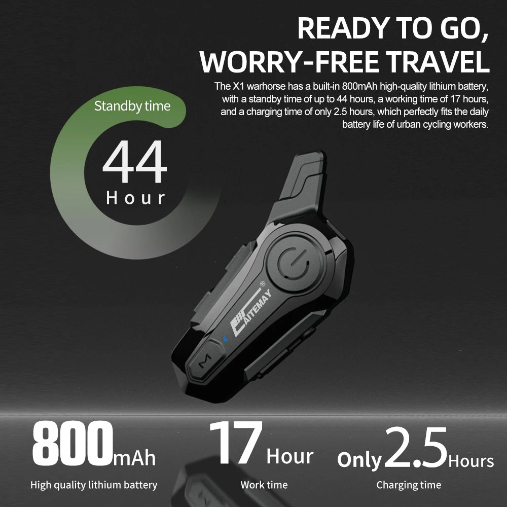 Intercomunicador Bluetooth para Capacete de Moto - 2 Pessoas, À Prova d'Água, Redução de Ruído