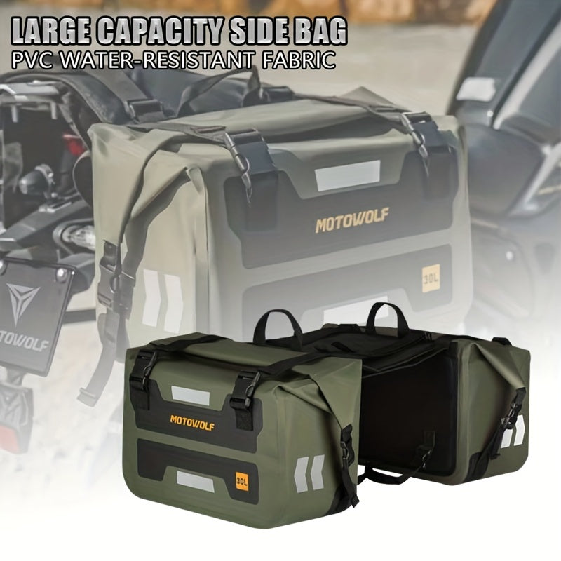 Bolsa Laterais Impermeáveis para Moto - MOTOWOLF 60L (30L Cada) - Verde Militar