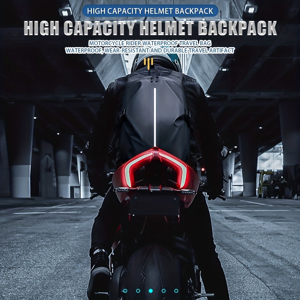 Mochila para Motociclista Preta - Armazenamento de Capacete e Viagem, Mochila de Ciclismo Refletiva, Grande Capacidade