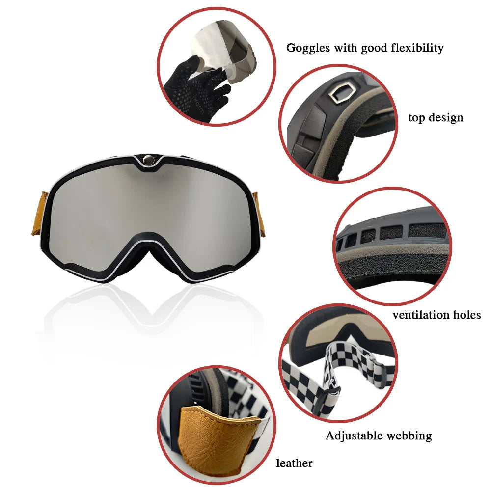 Óculos de Proteção Retro para Motociclistas - Cafe Racer - Chopper - Cycling Racing