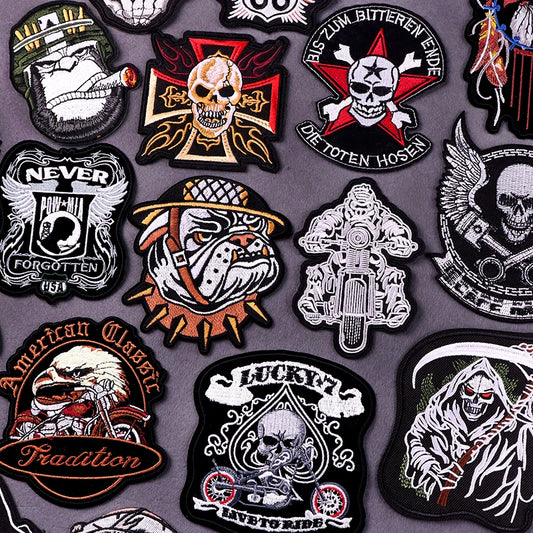 Patch Bordado Termocolante para Roupas - Estilo Hippie/Punk para Motociclistas e Bikers