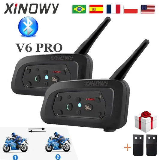 Intercomunicador Bluetooth XiNOWy V6 PRO para Capacete de Motocicleta - À Prova d'Água com Player de Música e Comunicação Full Duplex