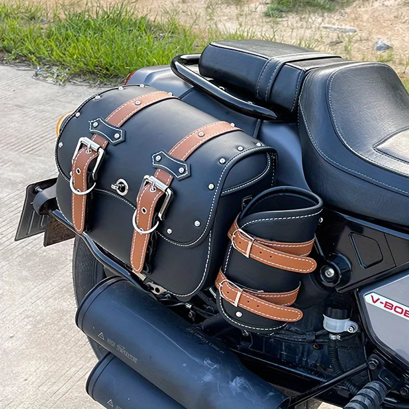 Bolsa Lateral Retro Universal para Moto – Preto/Marrom, Grande Capacidade e Impermeável