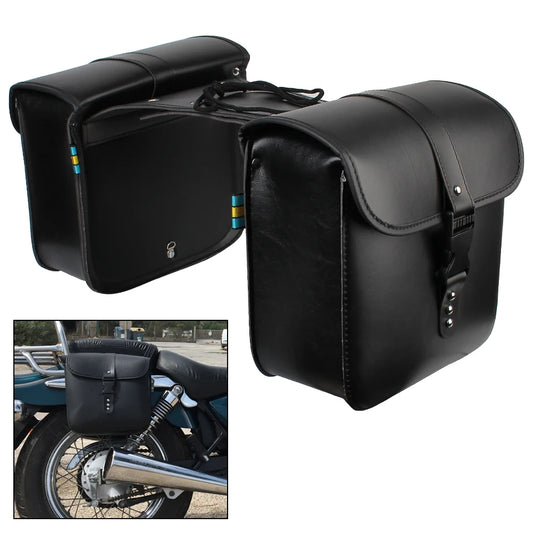 Alforje de Couro PU Retro para Motocicletas - Impermeável com Espaço de Armazenamento Amplo e Acessórios Cromados