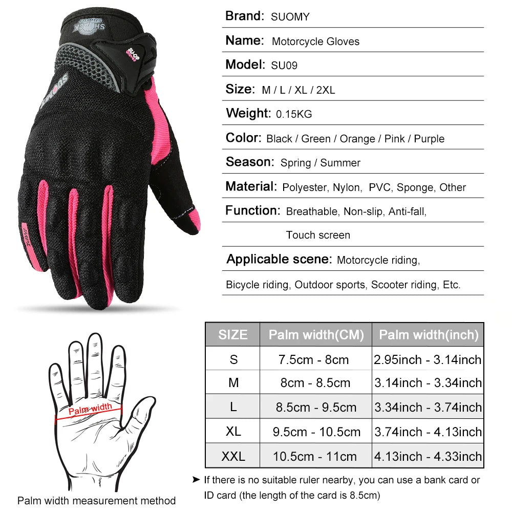 Luvas de Motocicleta Femininas SUOMY - Touch Screen, Completas, em Roxo para Corrida, Escalada, Ciclismo e Motocross