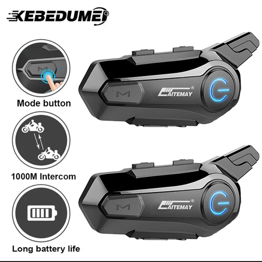 Intercomunicador Bluetooth para Capacete de Moto - 2 Pessoas, À Prova d'Água, Redução de Ruído