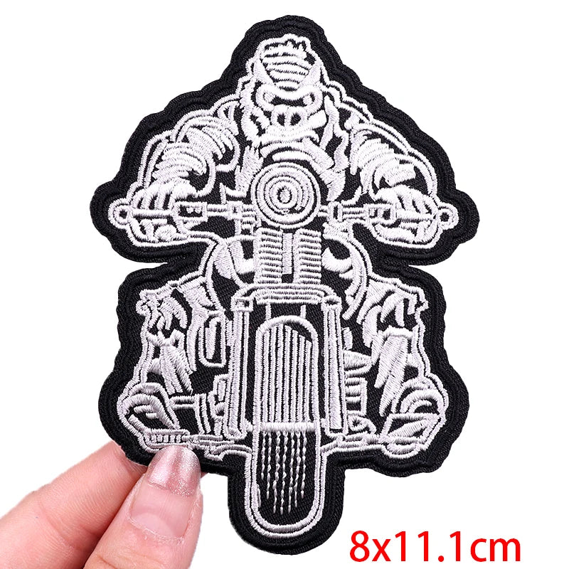 Patch Bordado Termocolante para Roupas - Estilo Hippie/Punk para Motociclistas e Bikers