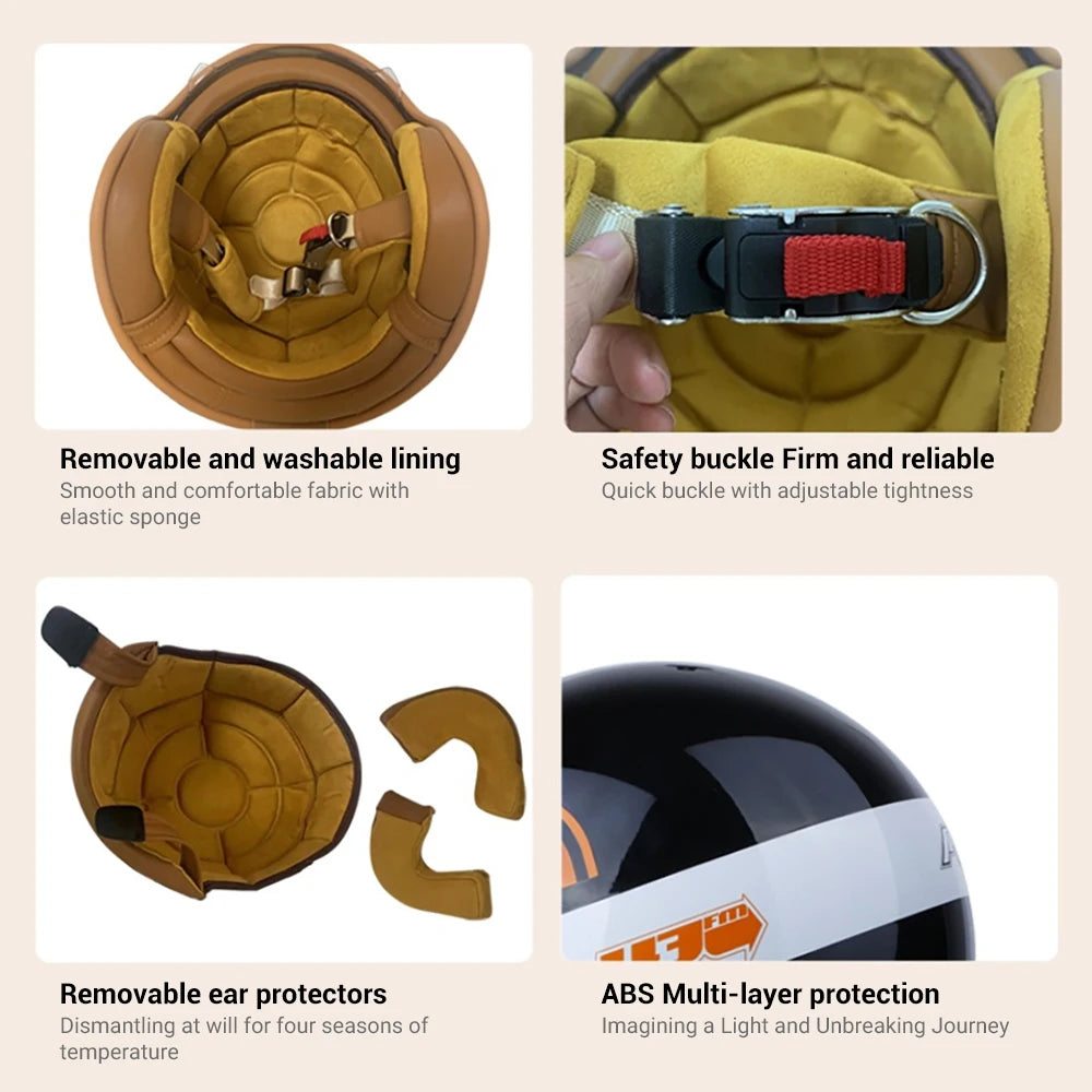 Capacete Retro 3/4 Aberto com Certificação DOT - Estilo Clássico e Proteção para Motociclistas