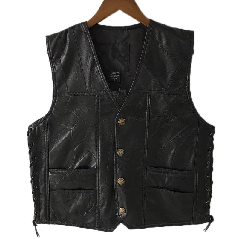 Colete Biker Punk Masculino Sem Mangas com Botões de Renda - Jaqueta de Couro Sintético para Outono