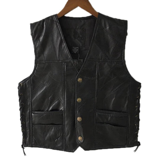 Colete Biker Punk Masculino Sem Mangas com Botões de Renda - Jaqueta de Couro Sintético para Outono