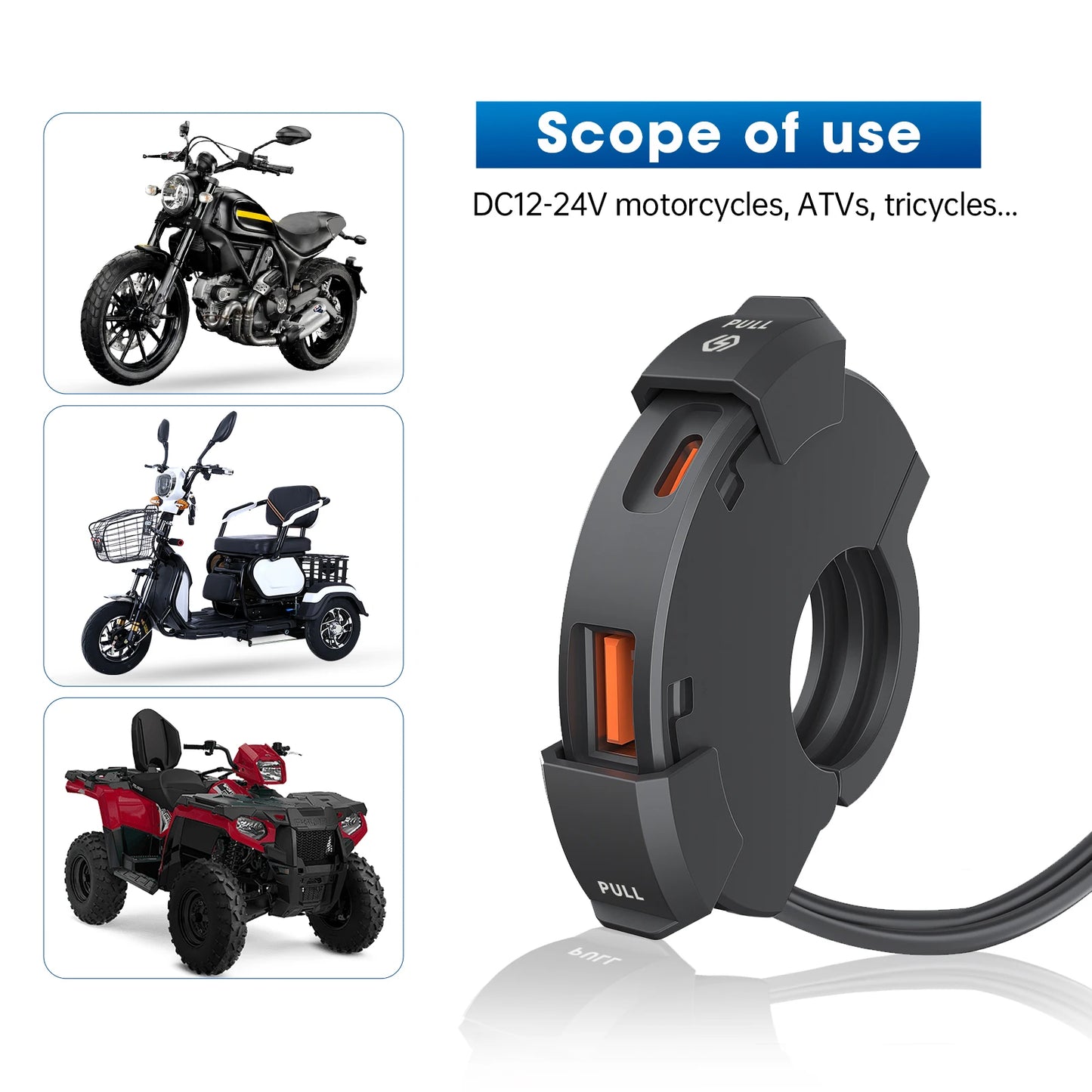 Carregador USB de Moto QC3.0 com Suporte para Guidão - À Prova d'Água e Carregamento Rápido