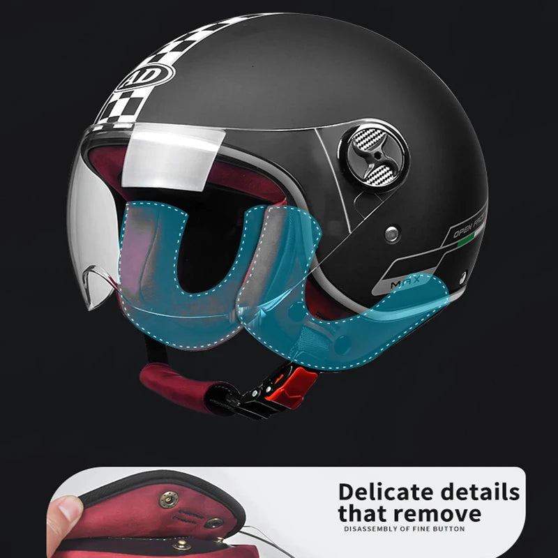 Capacete Vintage Aberto com Lente Anti-Embaçante - Estilo Retrô para Motos e Scooters