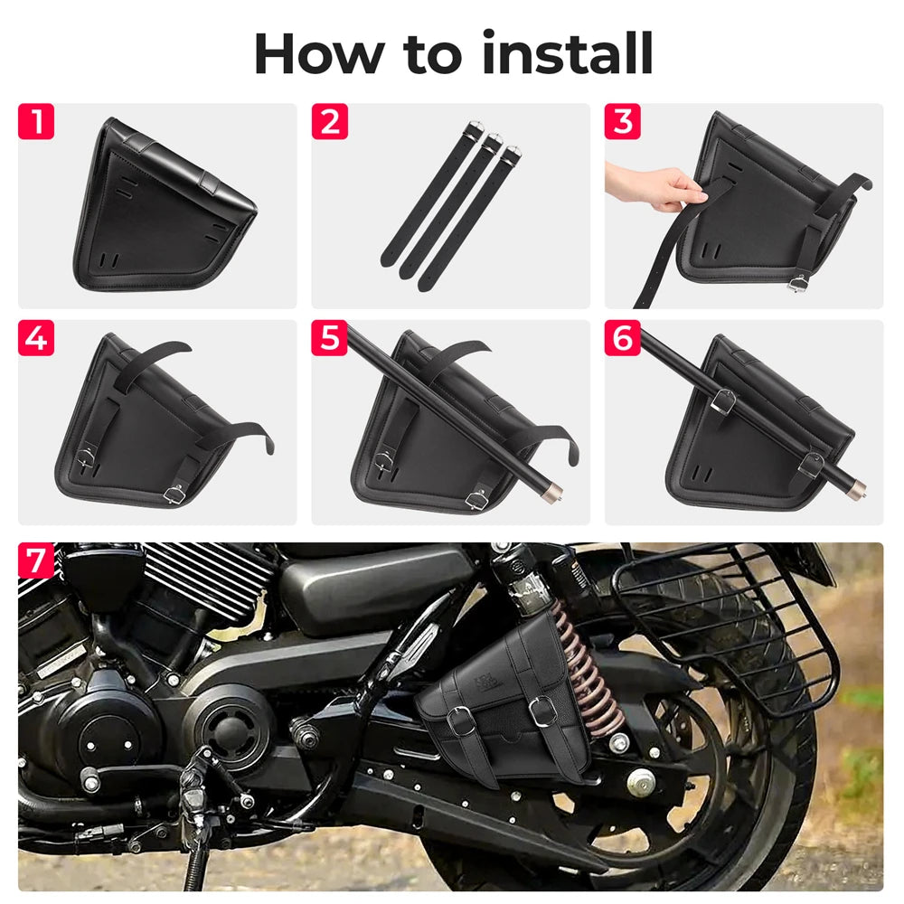 Bolsa Lateral para Moto KEMiMOTO – Saddlebag Swingarm Impermeável em Couro Sintético