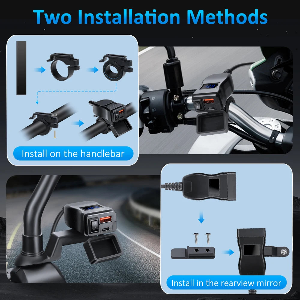 Carregador de Moto Anchtek com Adaptador USB 12V – À Prova d’Água e de Alta Velocidade