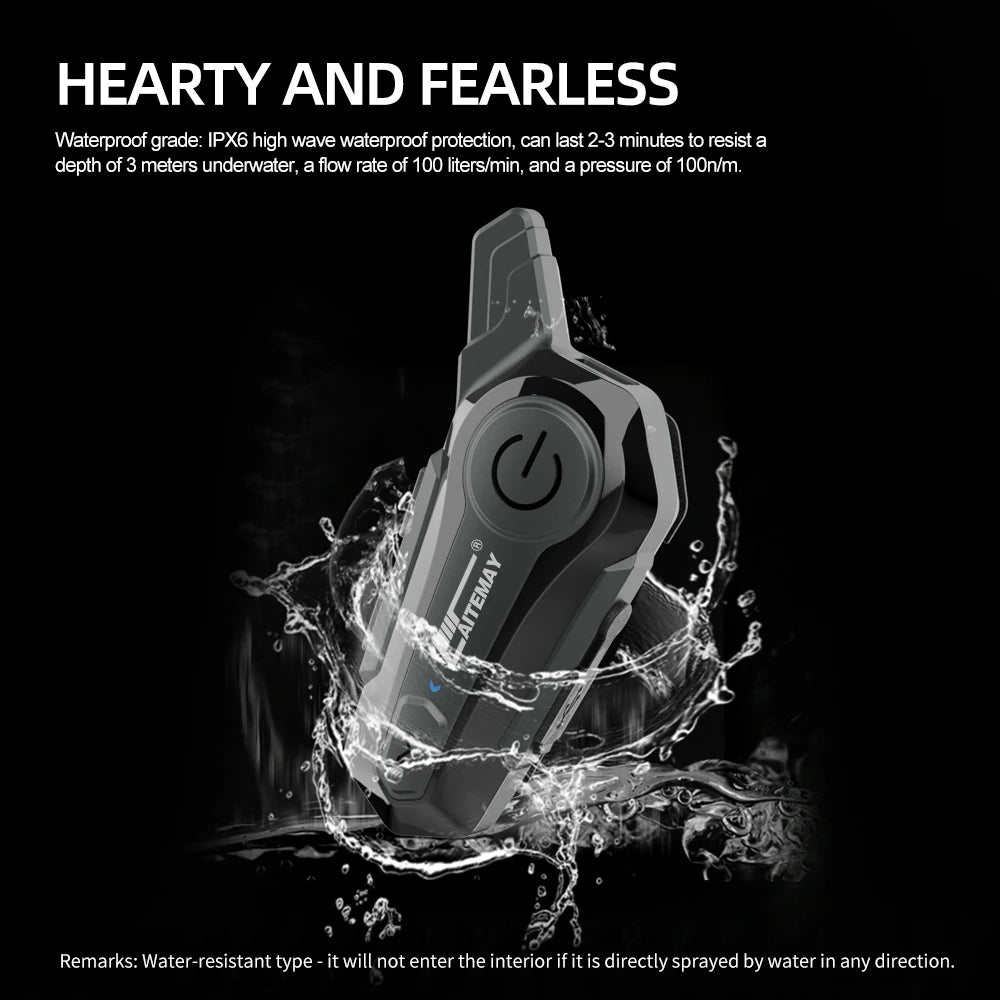 Intercomunicador Bluetooth para Capacete de Moto - 2 Pessoas, À Prova d'Água, Redução de Ruído