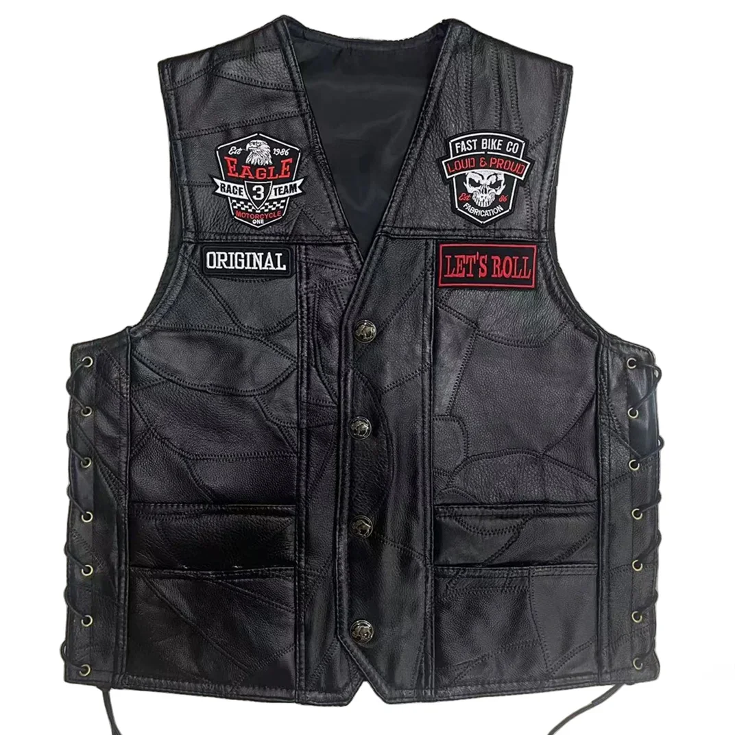 Colete de Couro para Motociclistas com Bordado - Estilo e Conforto para Aventureiros