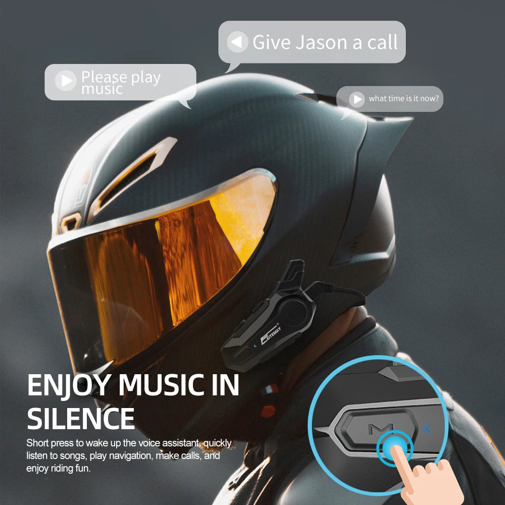 Intercomunicador Bluetooth para Capacete de Moto - 2 Pessoas, À Prova d'Água, Redução de Ruído