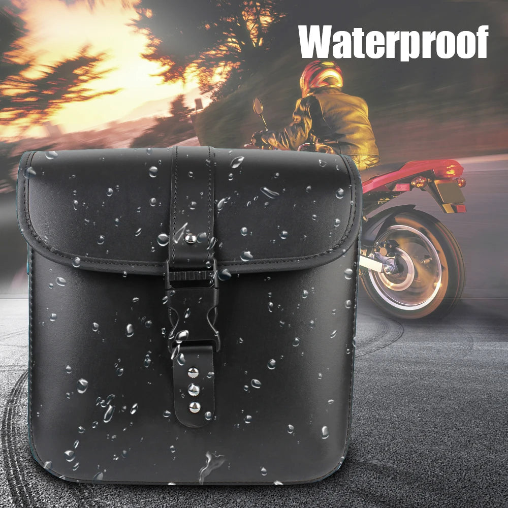 Alforje de Couro PU Retro para Motocicletas - Impermeável com Espaço de Armazenamento Amplo e Acessórios Cromados