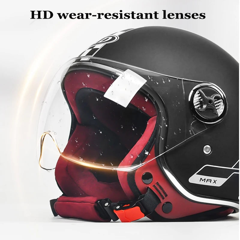Capacete Vintage Aberto com Lente Anti-Embaçante - Estilo Retrô para Motos e Scooters