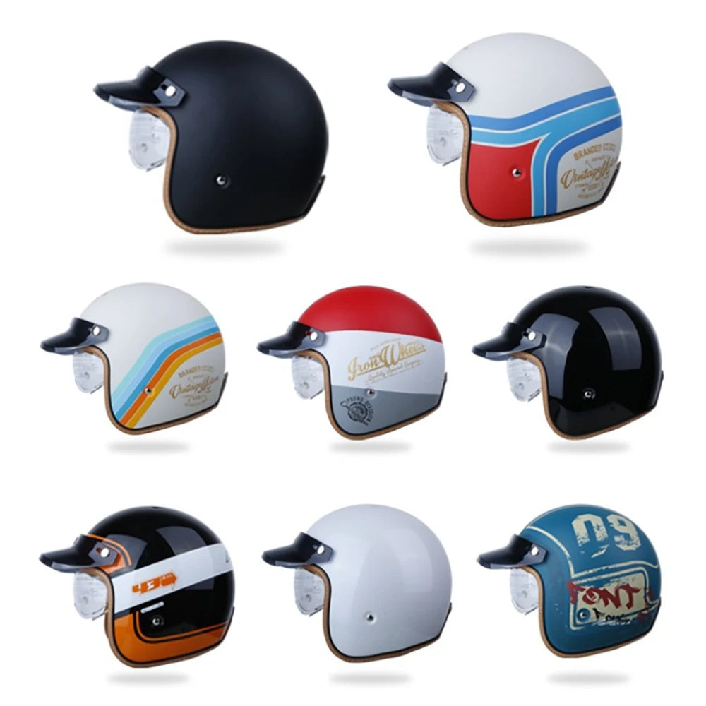 Capacete Retro 3/4 Aberto com Certificação DOT - Estilo Clássico e Proteção para Motociclistas