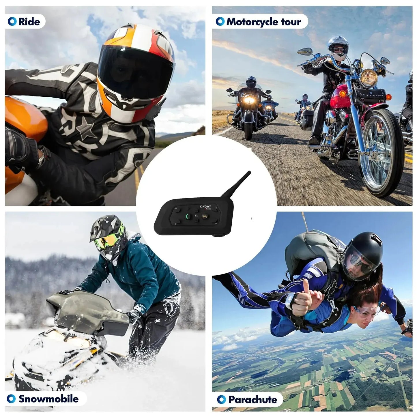 Intercomunicador Bluetooth XiNOWy V6 PRO para Capacete de Motocicleta - À Prova d'Água com Player de Música e Comunicação Full Duplex
