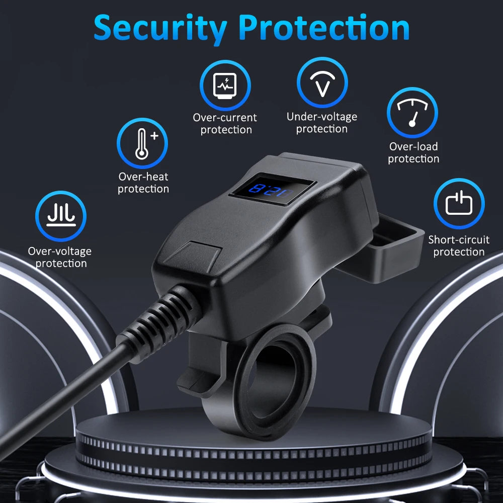 Carregador de Moto Anchtek com Adaptador USB 12V – À Prova d’Água e de Alta Velocidade