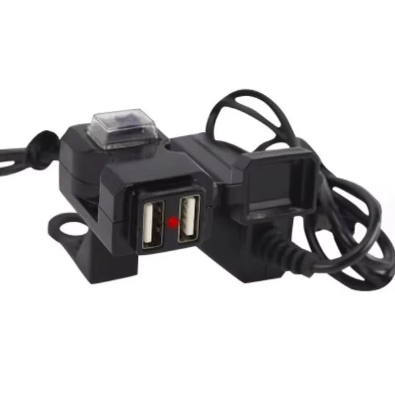 Carregador USB para Moto com Voltímetro e Porta Dupla, À Prova D'Água (12-24V)