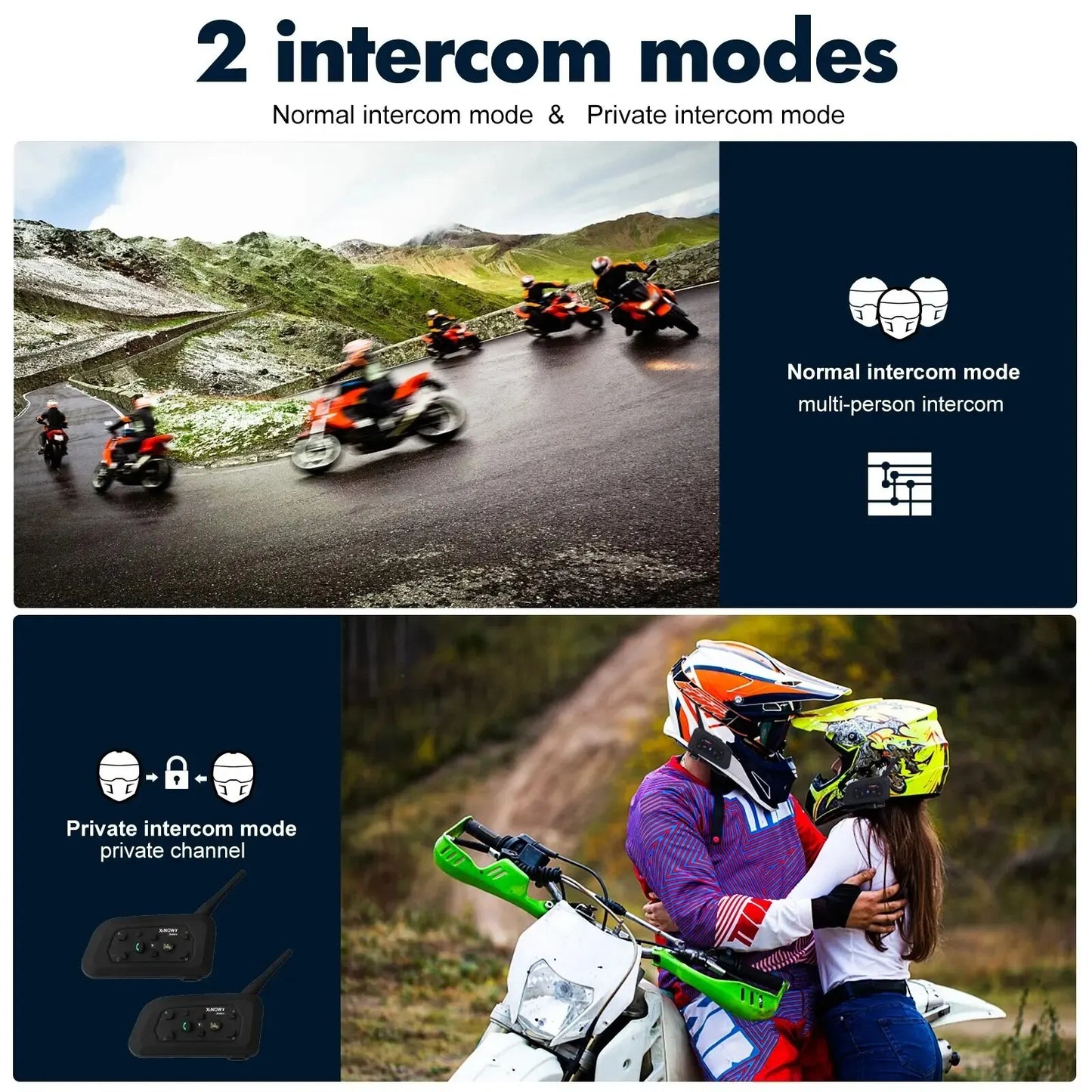 Intercomunicador Bluetooth XiNOWy V6 PRO para Capacete de Motocicleta - À Prova d'Água com Player de Música e Comunicação Full Duplex