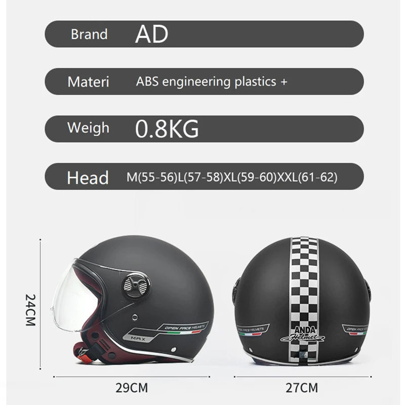 Capacete Vintage Aberto com Lente Anti-Embaçante - Estilo Retrô para Motos e Scooters