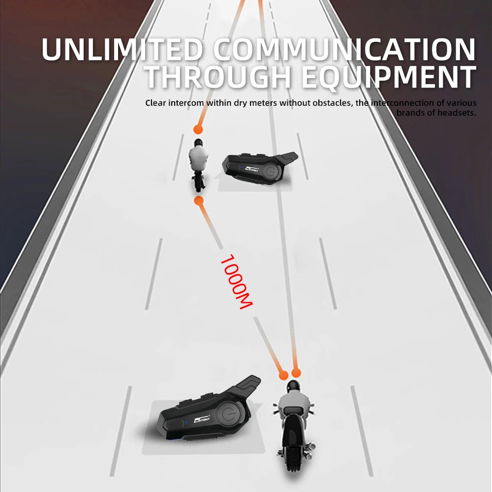 Intercomunicador Bluetooth para Capacete de Moto - 2 Pessoas, À Prova d'Água, Redução de Ruído