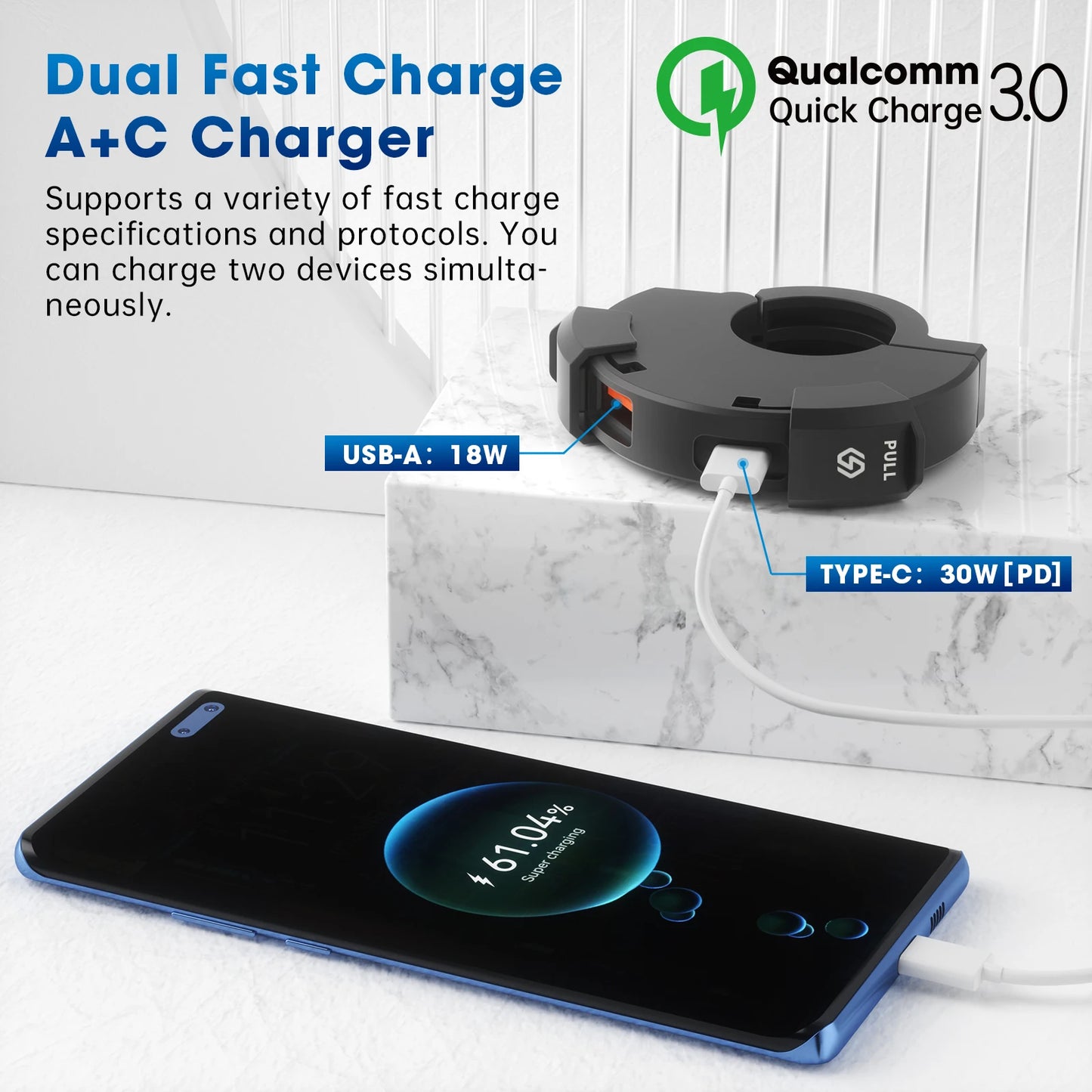 Carregador USB de Moto QC3.0 com Suporte para Guidão - À Prova d'Água e Carregamento Rápido