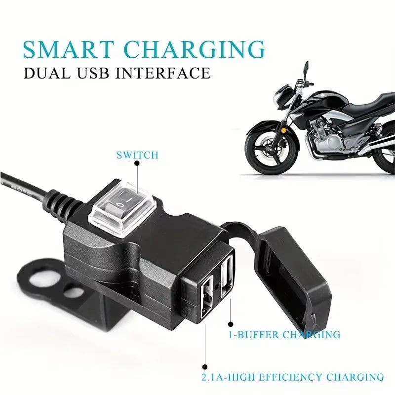 Carregador USB Duplo para Guidão de Moto - À Prova d’Água