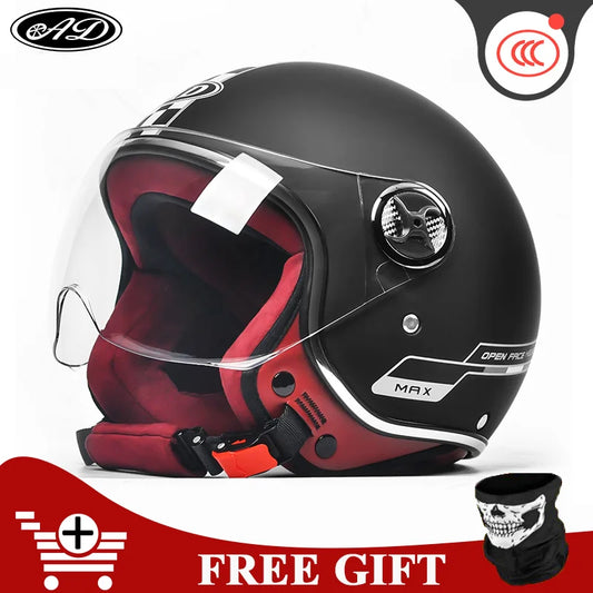 Capacete Vintage Aberto com Lente Anti-Embaçante - Estilo Retrô para Motos e Scooters