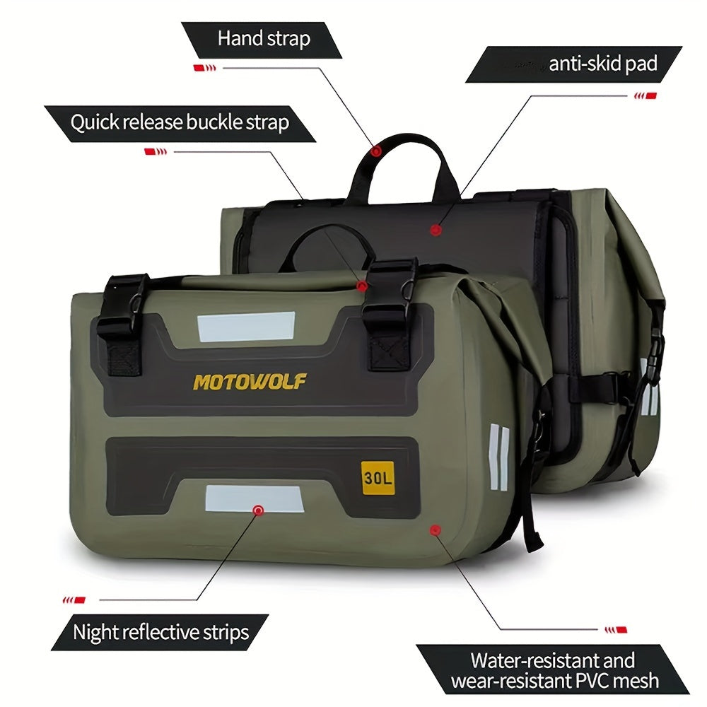 Bolsa Laterais Impermeáveis para Moto - MOTOWOLF 60L (30L Cada) - Verde Militar