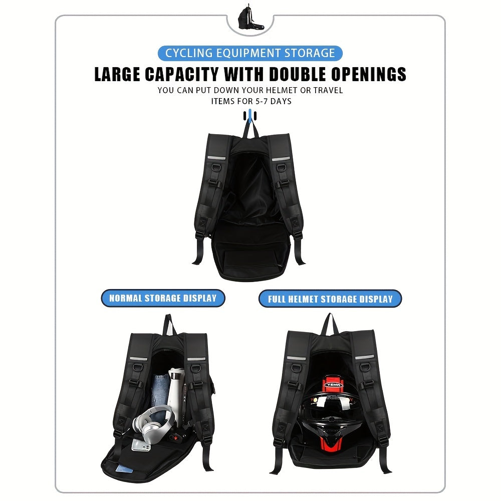 Mochila para Motociclista Preta - Armazenamento de Capacete e Viagem, Mochila de Ciclismo Refletiva, Grande Capacidade